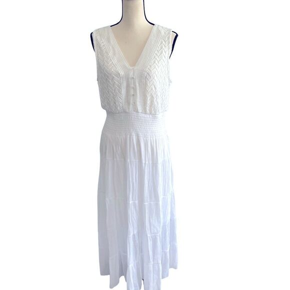 J Gee White Midi Peasant Dress, tired Lace Bodice Boho Size:XL Color: White - Picture 1 of 9